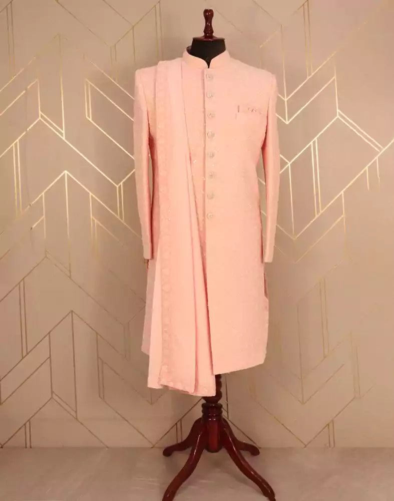 Charismatic Peach Floral Chiffon Chikankari Indo-Western Set