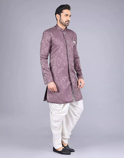 Light Brown Imperial Floral Patterned Jacquard Semi-Indo Style