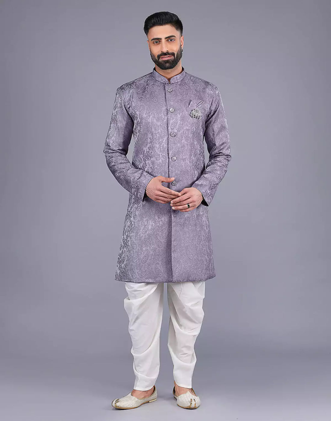 Floral Patterned Purple Shade Jacquard Semi-Indo Style