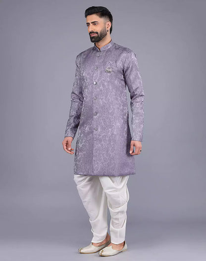 Floral Patterned Purple Shade Jacquard Semi-Indo Style