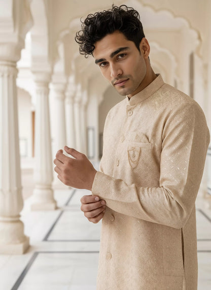 Chiku Colour Floral Thread work Cotton Silk Semi Indo