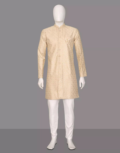 Chiku Colour Floral Thread work Cotton Silk Semi Indo