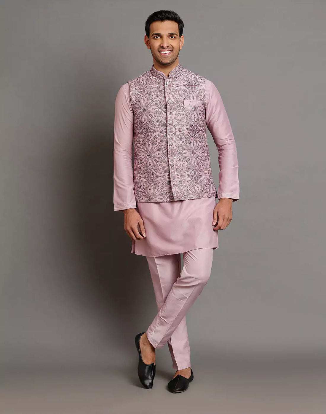 Onion All Over Floral Giza Cotton Thread Embroidery Work Kurta Jacket Set