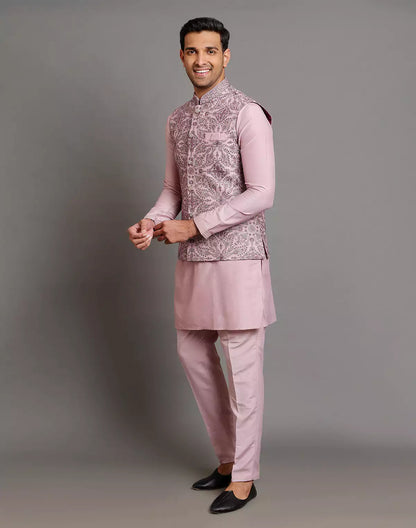 Onion All Over Floral Giza Cotton Thread Embroidery Work Kurta Jacket Set