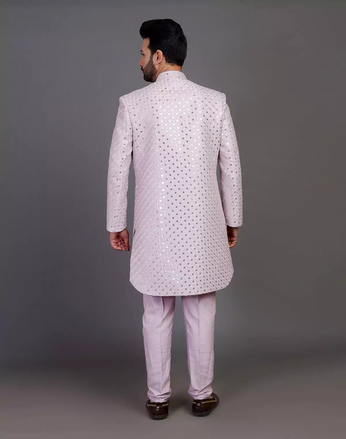 Self Thread With Sequence Work Raw Silk Indo Open Jacket Set