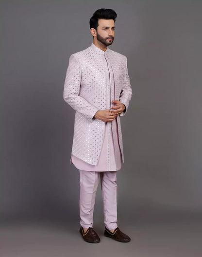 Self Thread With Sequence Work Raw Silk Indo Open Jacket Set