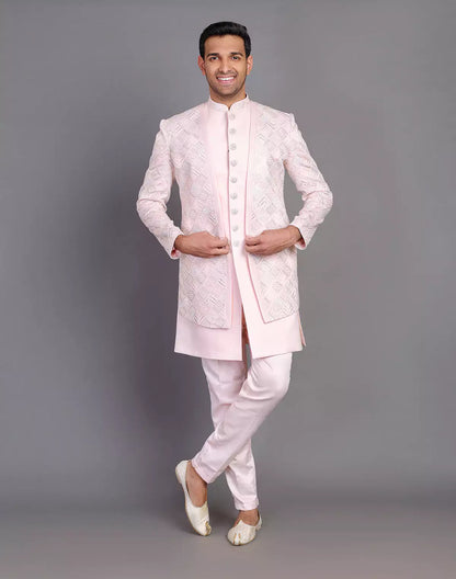 Multi Thread Work Satin Light Pink Indo Open Jacket Style