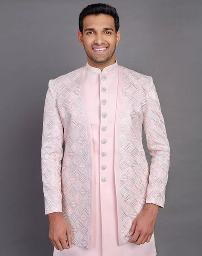 Multi Thread Work Satin Light Pink Indo Open Jacket Style