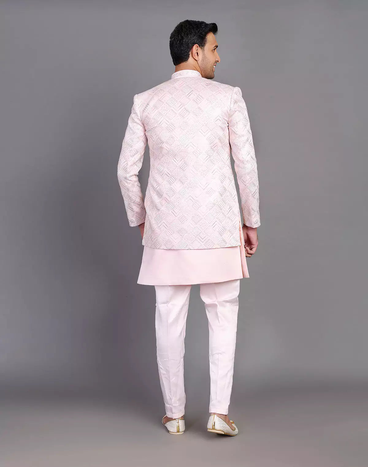 Multi Thread Work Satin Light Pink Indo Open Jacket Style