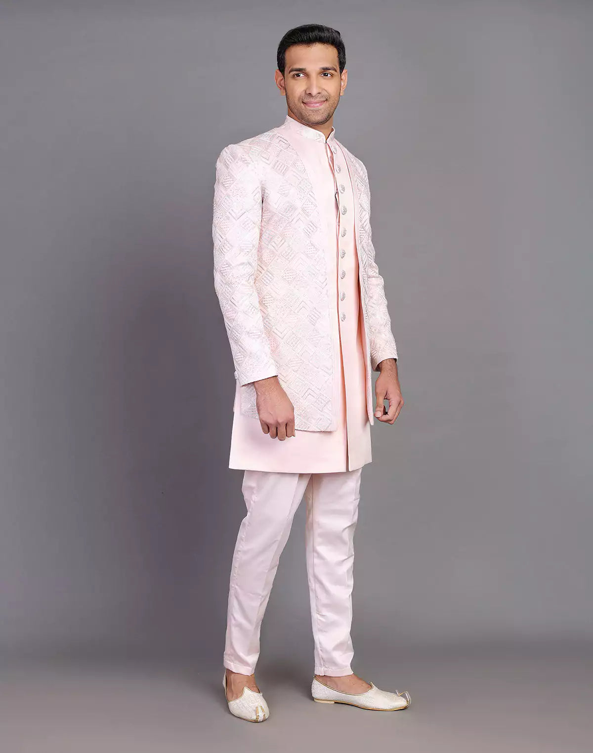 Multi Thread Work Satin Light Pink Indo Open Jacket Style