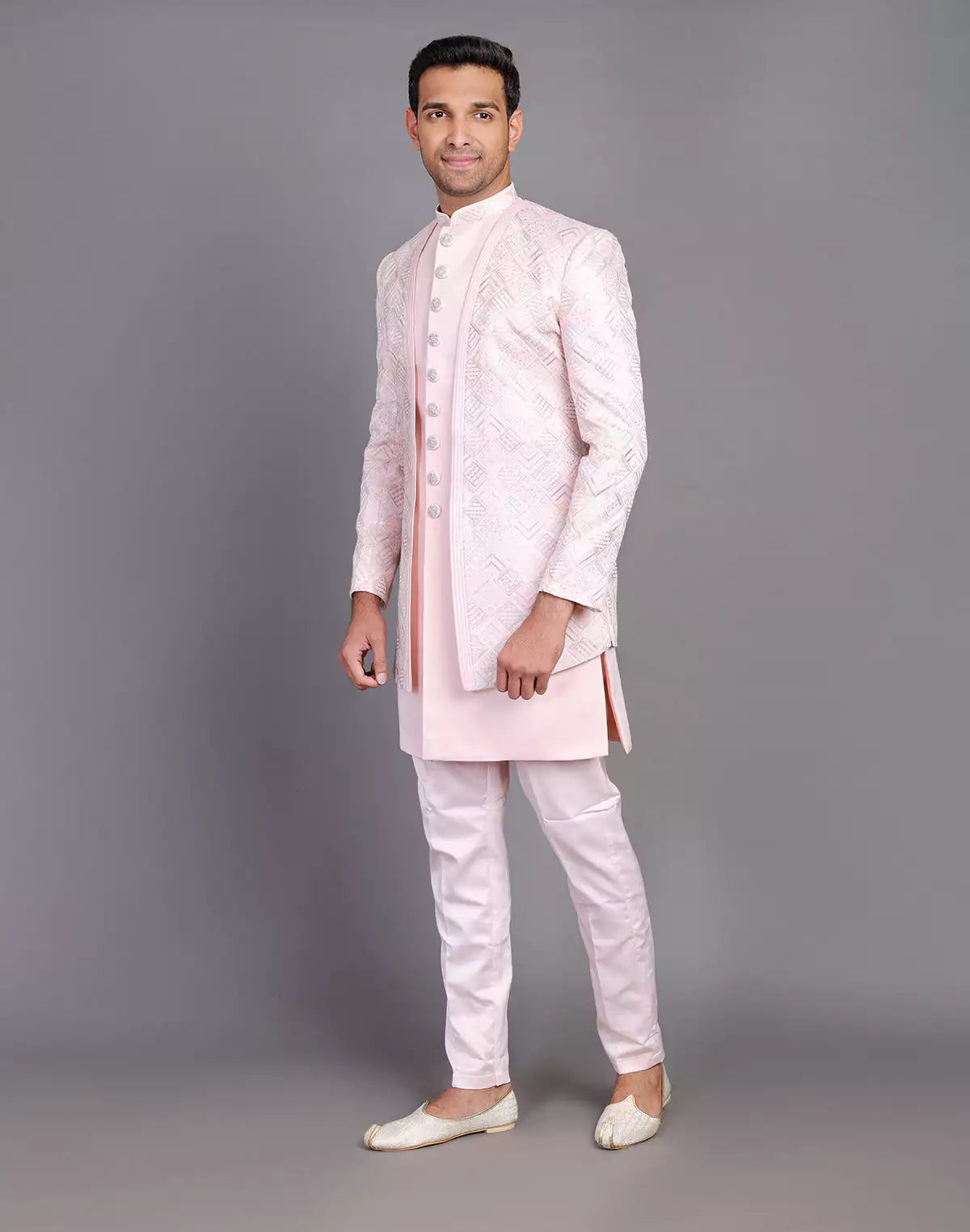 Multi Thread Work Satin Light Pink Indo Open Jacket Style