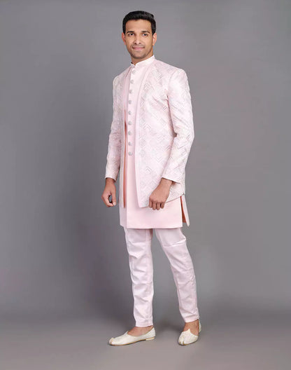 Multi Thread Work Satin Light Pink Indo Open Jacket Style