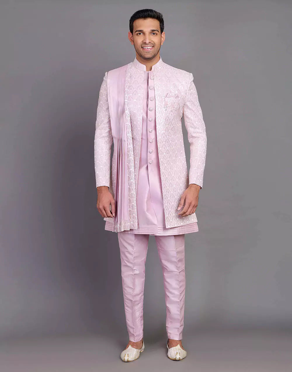 Thread With Embellished Work Raw Silk Indo Open Style With Dupatta