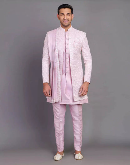 Thread With Embellished Work Raw Silk Indo Open Style With Dupatta
