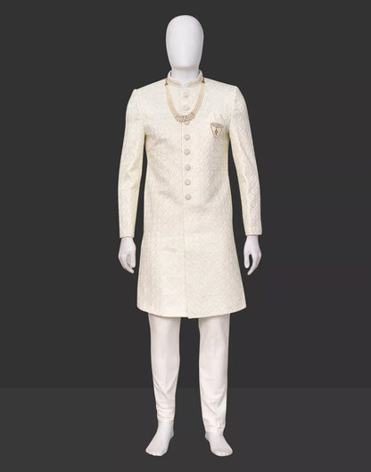 Exclusive Cream Cotton Silk Thread work Indo Western with Mala
