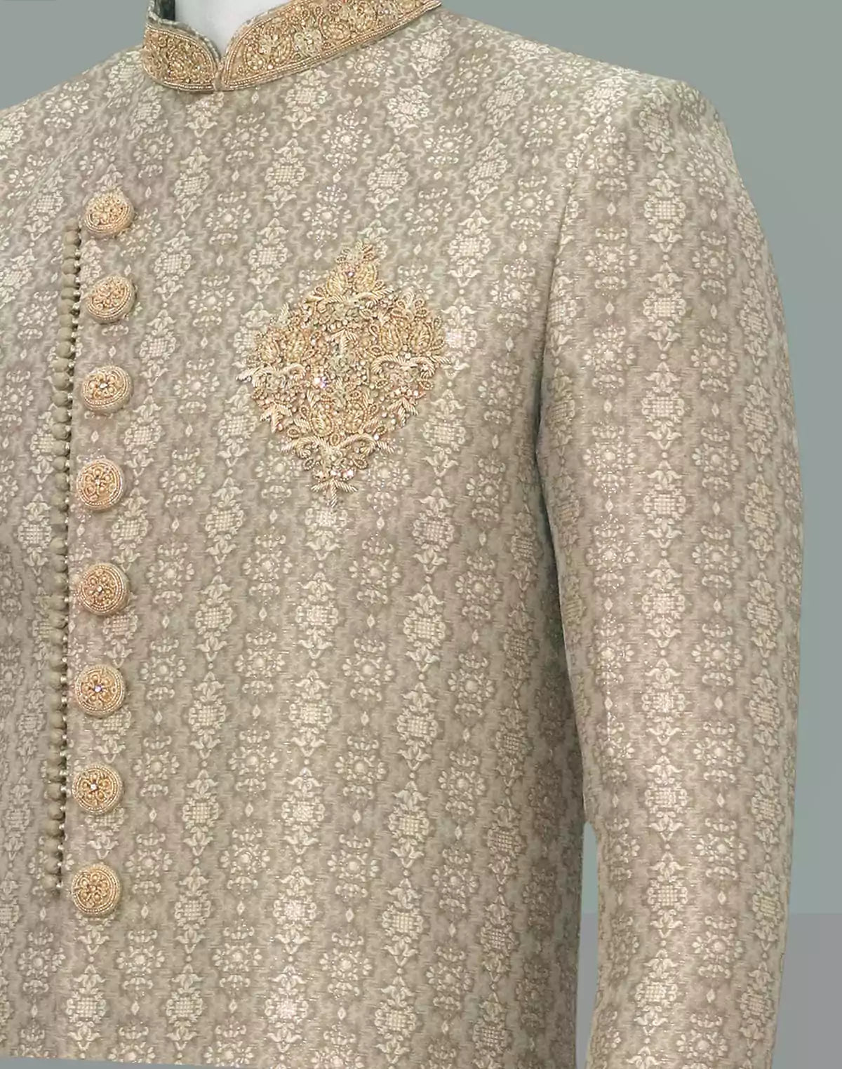 Light Pista Green all over Floral weaving Jacquard Indo Western Set