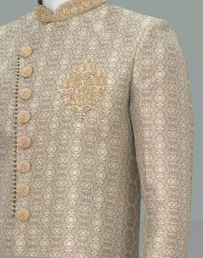 Light Pista Green all over Floral weaving Jacquard Indo Western Set