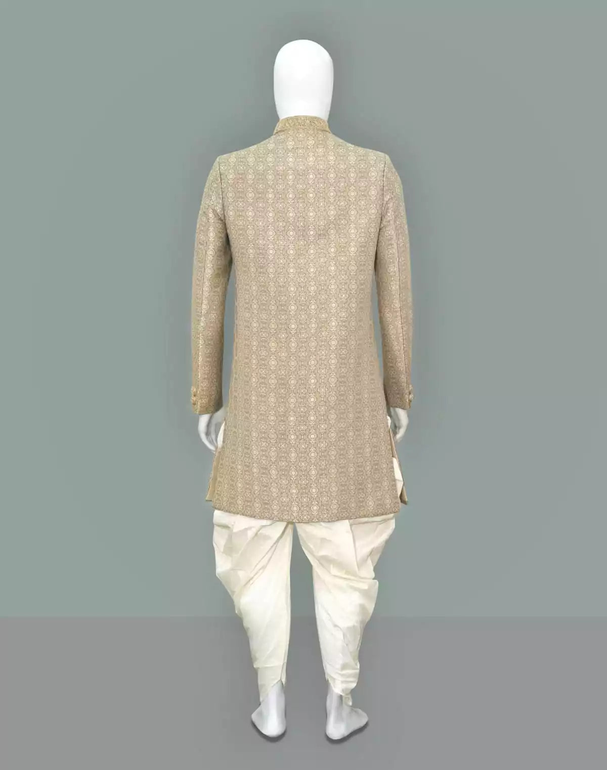 Light Pista Green all over Floral weaving Jacquard Indo Western Set