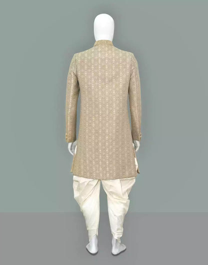 Light Pista Green all over Floral weaving Jacquard Indo Western Set