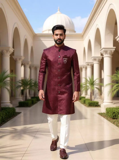 Wine Self Floral Design Jacquard Semi-Indo