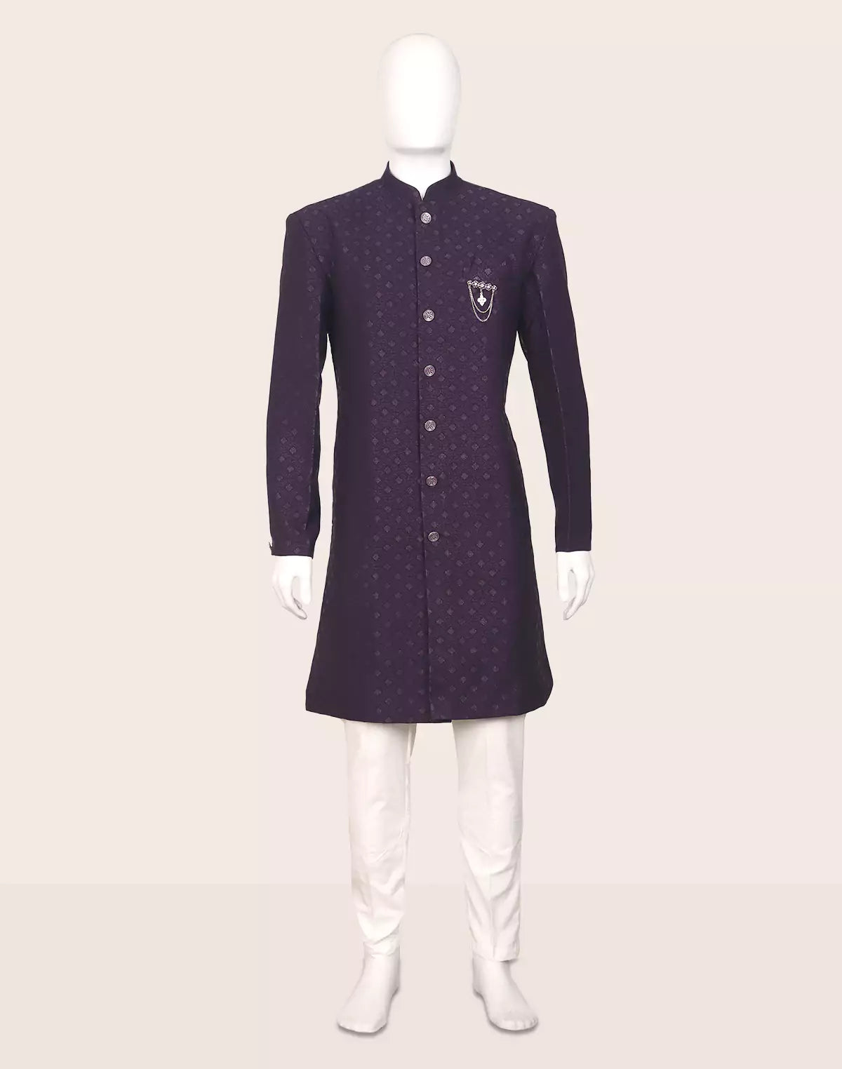 Dark Lilac Jacquard Self Design Semi-Indo Set