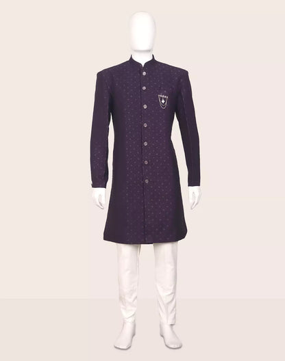 Dark Lilac Jacquard Self Design Semi-Indo Set