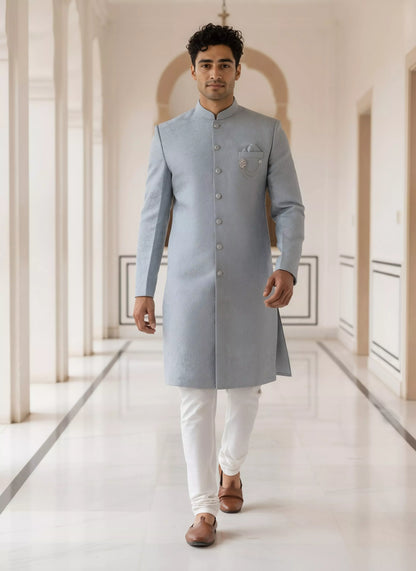 Grey Self Bel Buti Patterned Jacquard Semi Indo