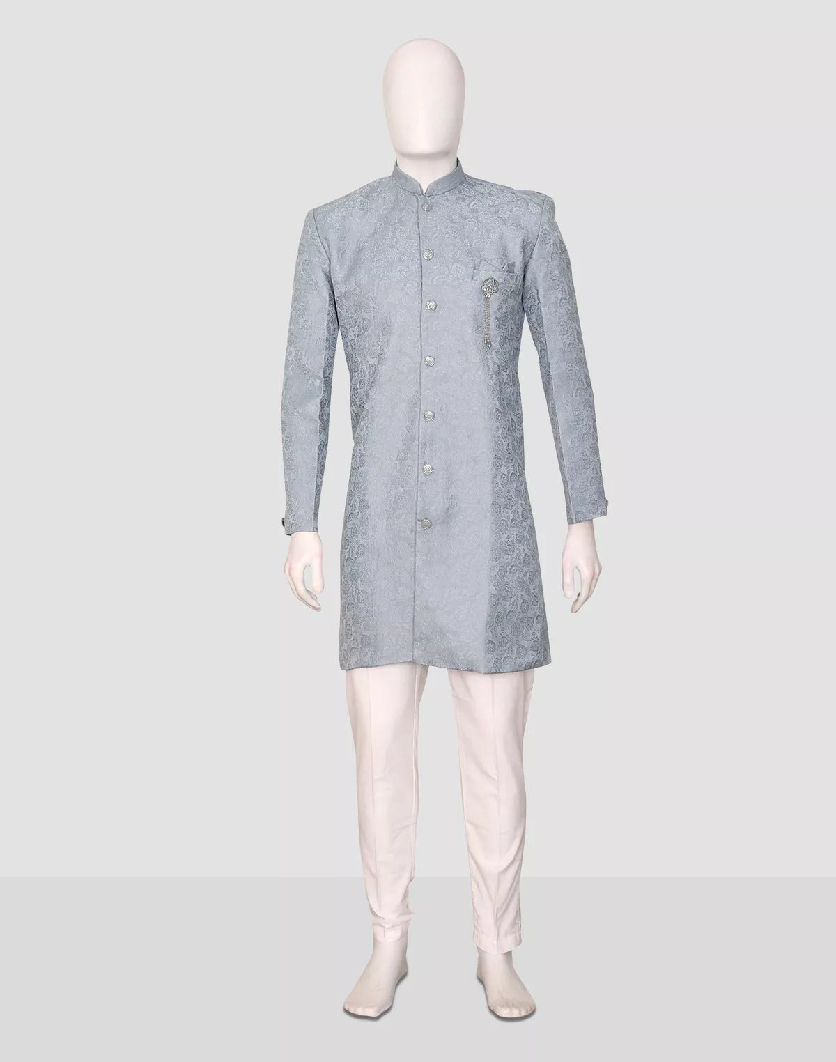 Grey Self Bel Buti Patterned Jacquard Semi Indo