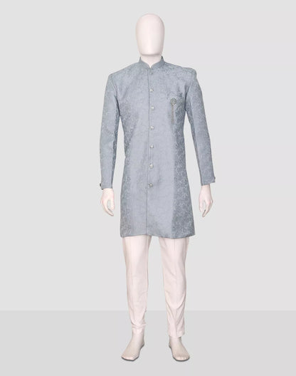 Grey Self Bel Buti Patterned Jacquard Semi Indo