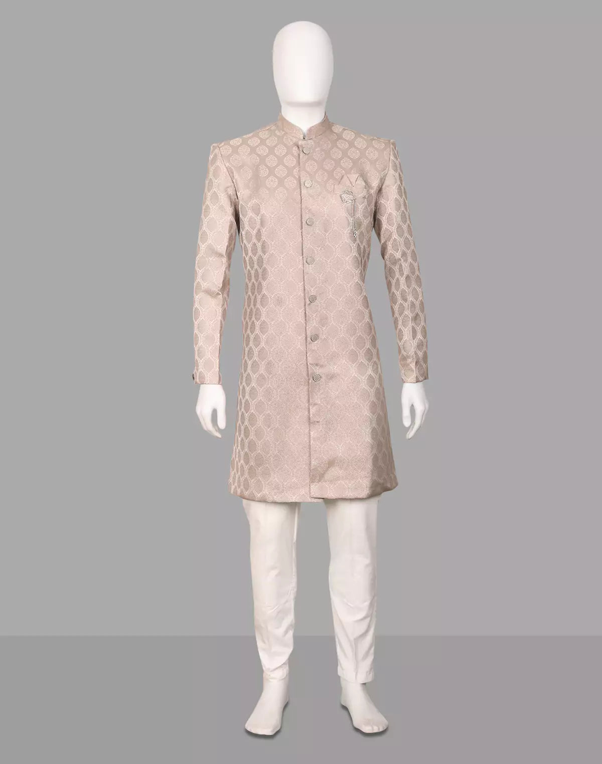 Brown Floral Jacquard Party Wear Semi-Indo