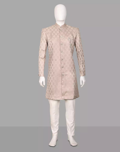 Brown Floral Jacquard Party Wear Semi-Indo