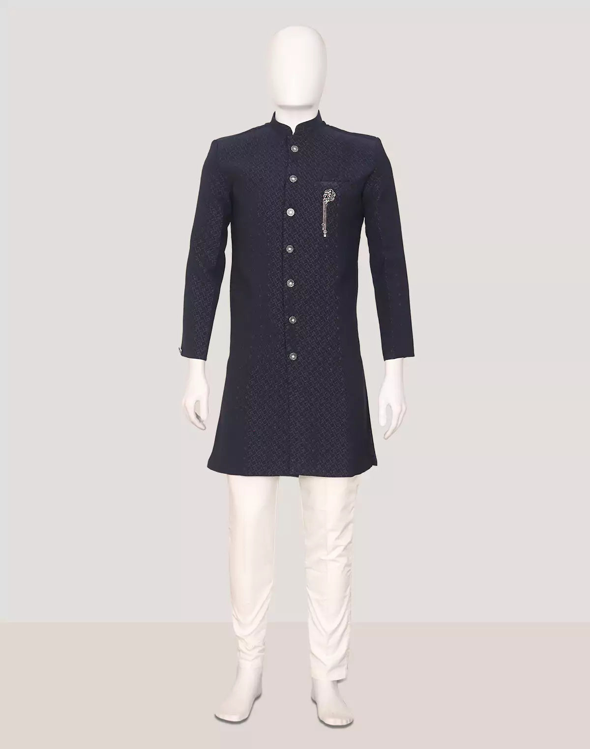 Navy Blue Self Weaving Jacquard Semi-Indo
