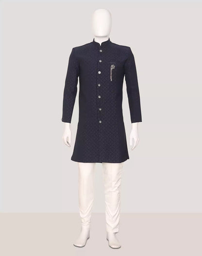 Navy Blue Self Weaving Jacquard Semi-Indo