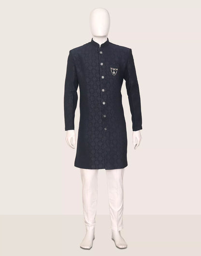 Navy Coloured Jacquard Self Design Semi Indo