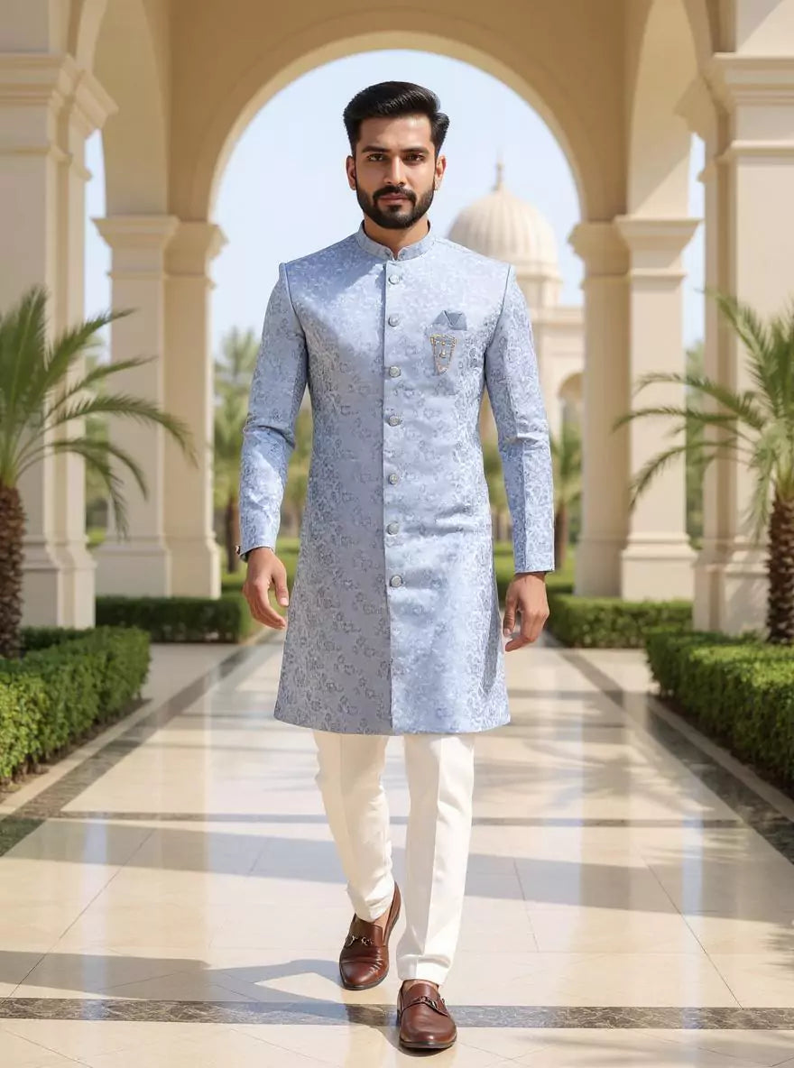 Bel Buti Patterned Sky Jacquard Semi-Indo Set