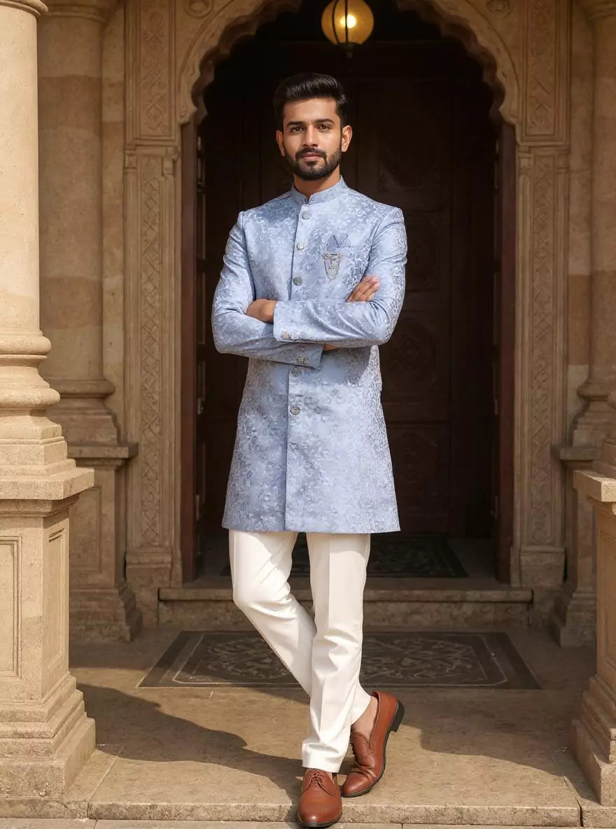 Bel Buti Patterned Sky Jacquard Semi-Indo Set
