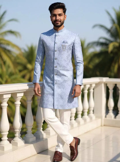 Bel Buti Patterned Sky Jacquard Semi-Indo Set