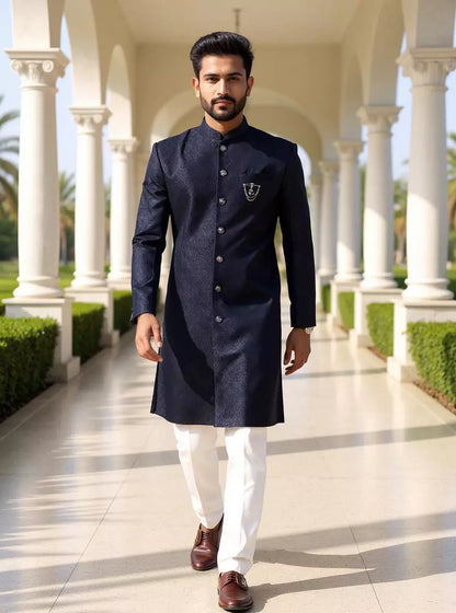 Self Geometric Jacquard Navy Color Semi-Indo