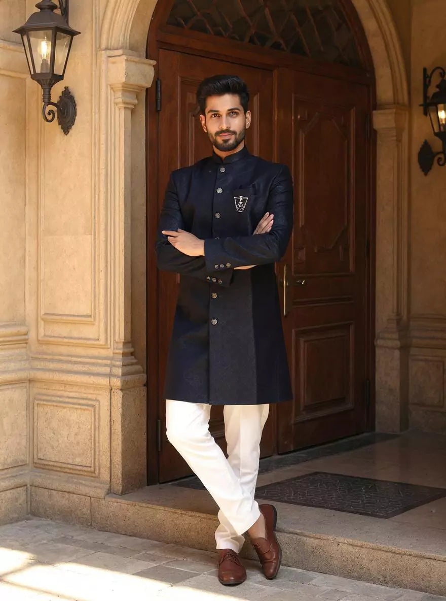 Self Geometric Jacquard Navy Color Semi-Indo