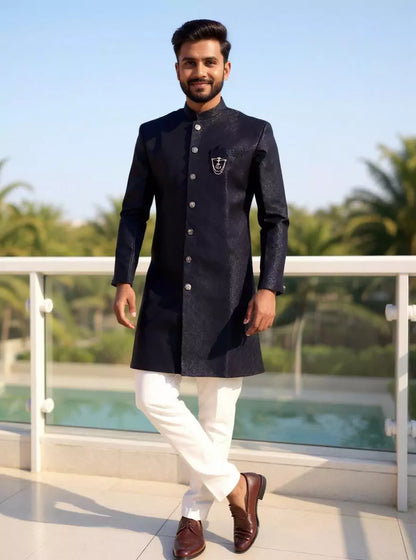 Self Geometric Jacquard Navy Color Semi-Indo
