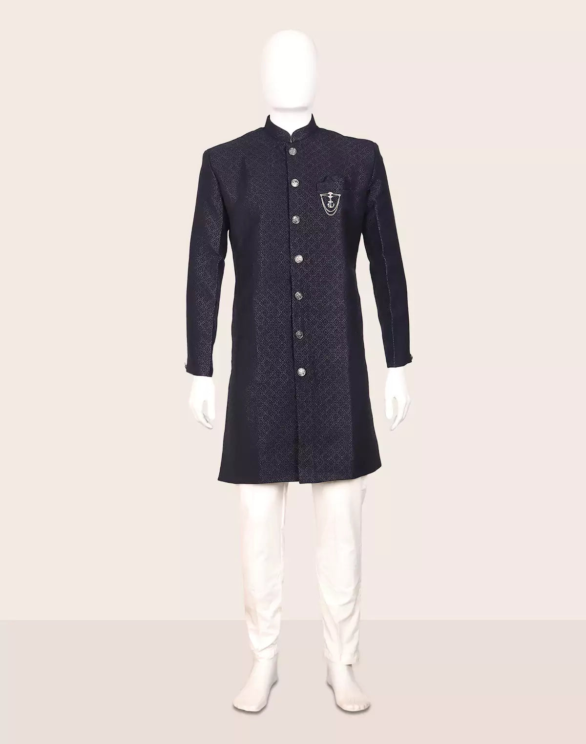 Self Geometric Jacquard Navy Color Semi-Indo