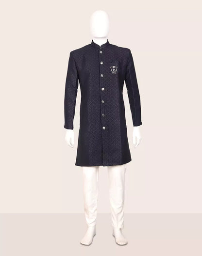 Self Geometric Jacquard Navy Color Semi-Indo