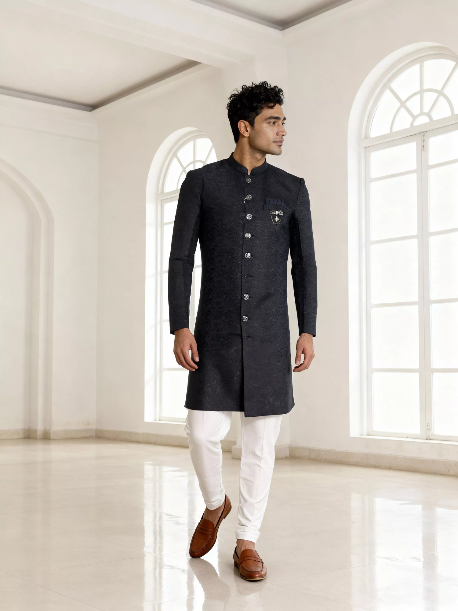 Jacquard Self Paisely Design Blue Semi Indo