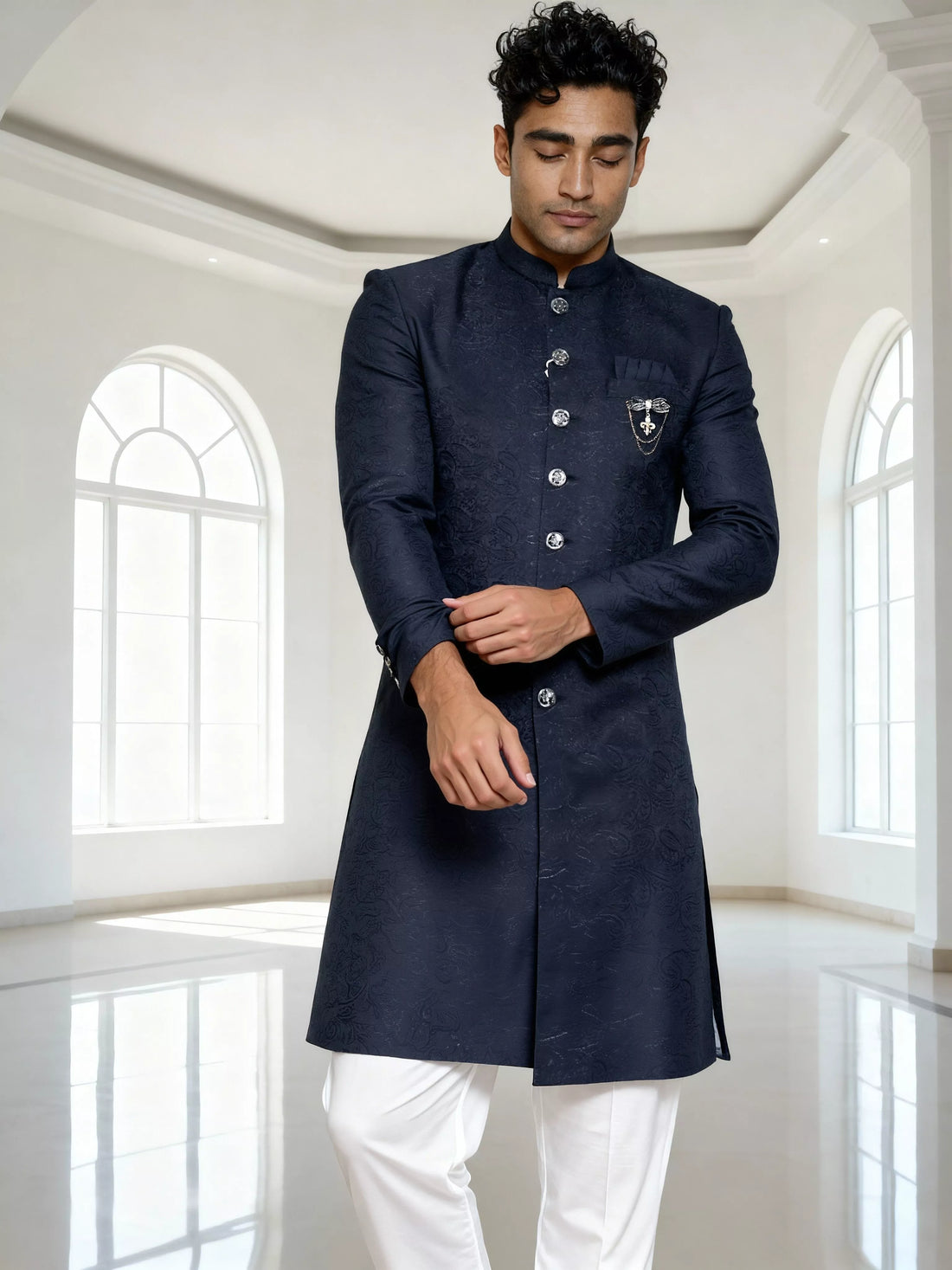 Jacquard Self Paisely Design Blue Semi Indo