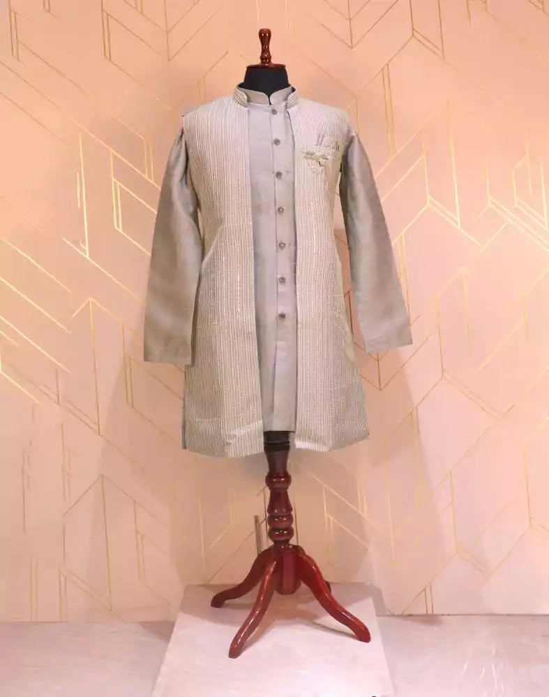 Grey colour Plain Pattern De Royal Jacket Set