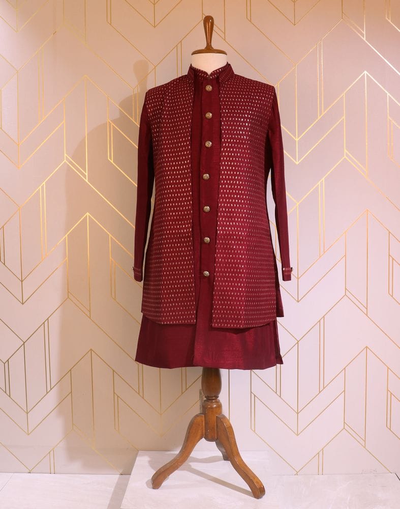 Maroon Raw Silk De Royal Jacket Set