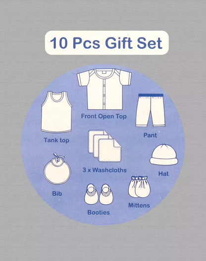 Bubbly Blue Cotton 10-Pcs Baby Gift Set