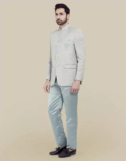 Peacock Blue Self Textured Plain Bandhagala Set