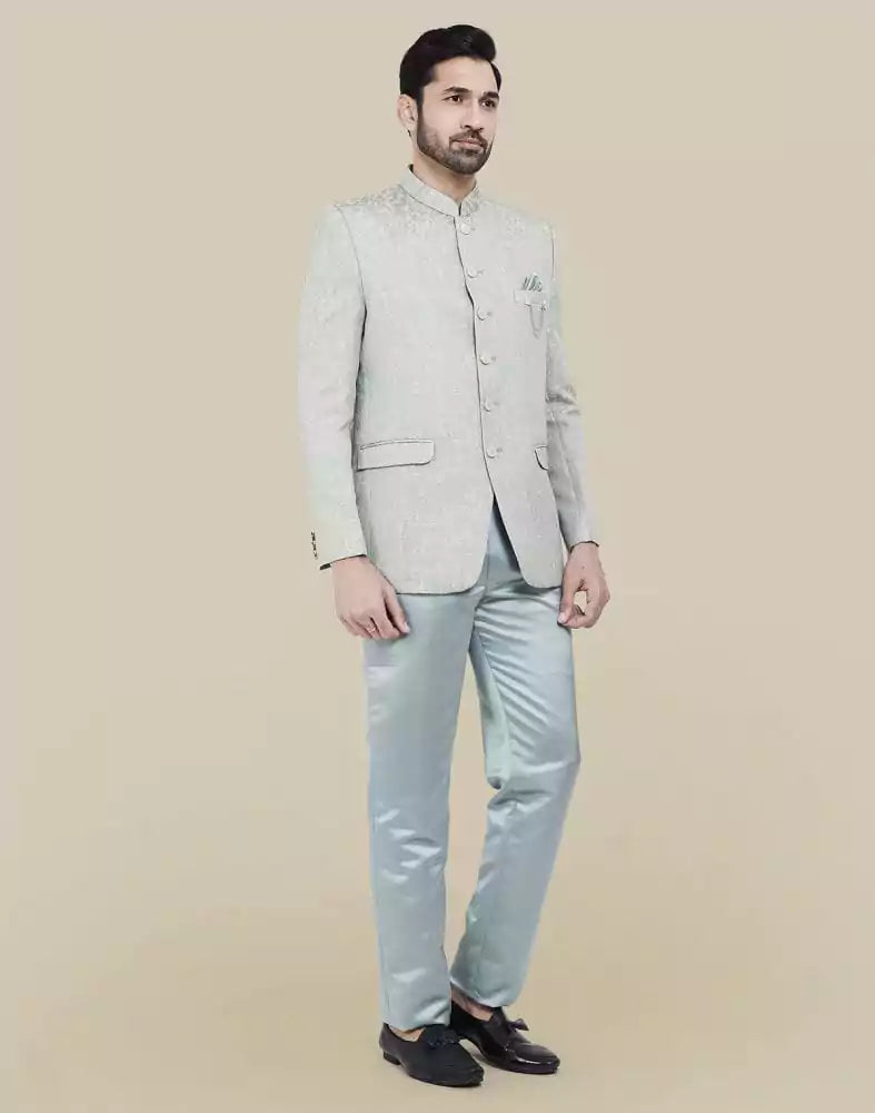 Peacock Blue Self Textured Plain Bandhagala Set