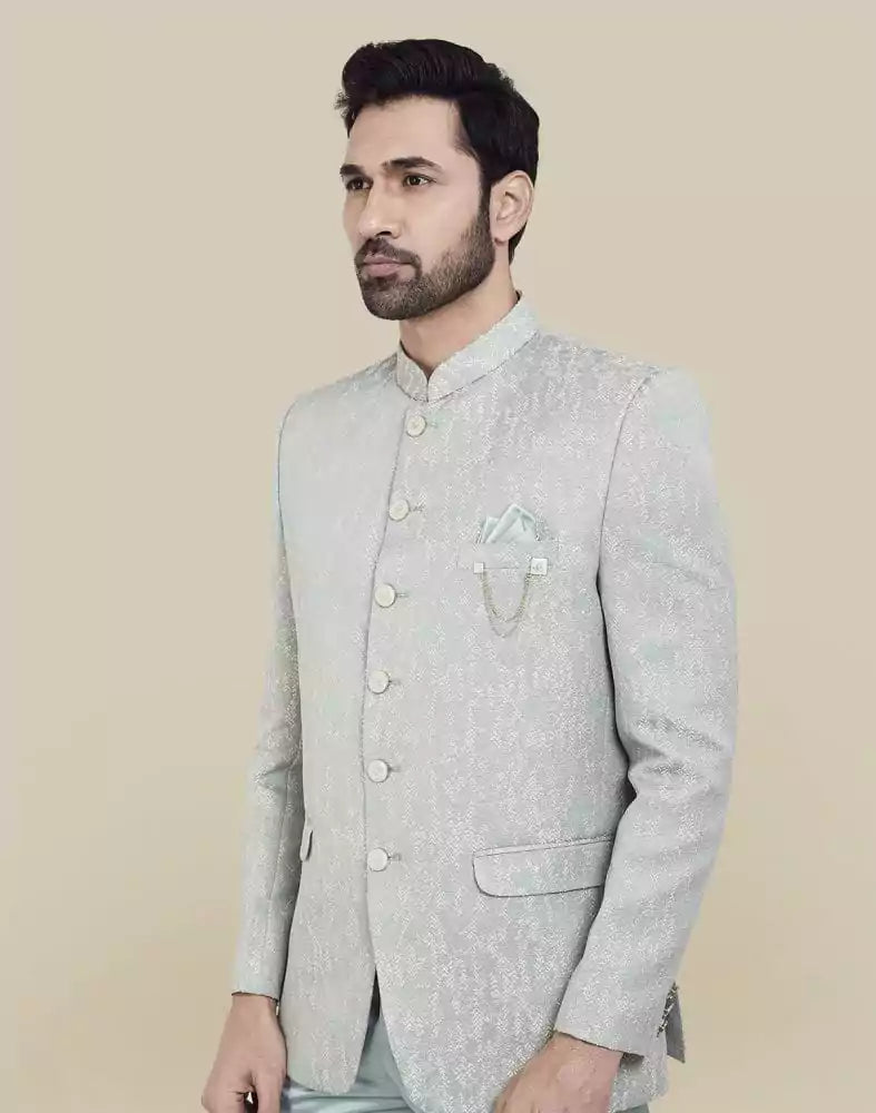 Peacock Blue Self Textured Plain Bandhagala Set